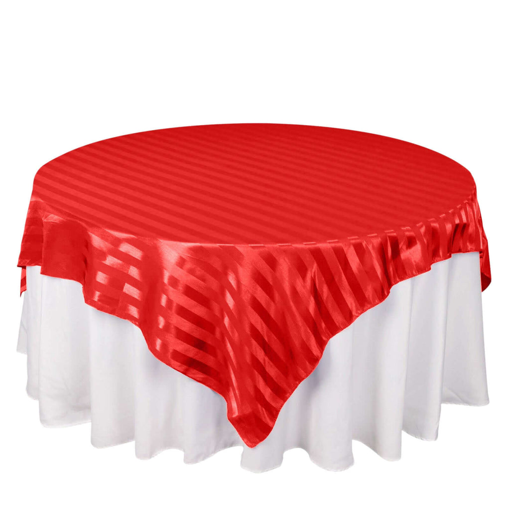 72x72 Red Satin Stripe Square Table Overlay Smooth