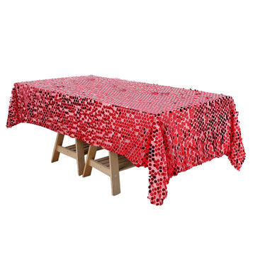 60"x102" Red Seamless Big Payette Sequin Rectangle Tablecloth