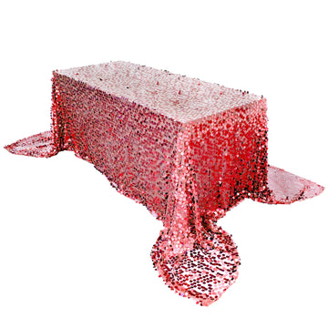90"x156" Red Seamless Big Payette Sequin Rectangle Tablecloth Premium