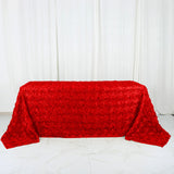 90x132inch Red Grandiose 3D Rosette Satin Rectangle Tablecloth