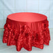 132" Red Large Rosette Round Lamour Satin Tablecloth