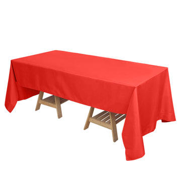 72"x120" Red Seamless Polyester Rectangle Tablecloth, Reusable Linen Tablecloth