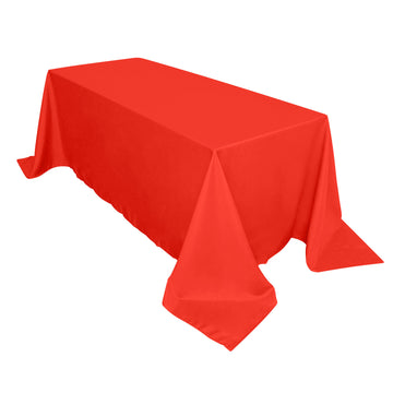 90"x132" Red Seamless Polyester Rectangular Tablecloth for 6 Foot Table With Floor-Length Drop