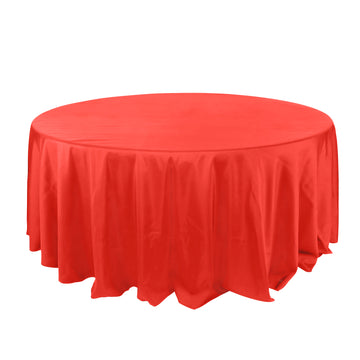 132" Red Seamless Polyester Round Tablecloth for 6 Foot Table With Floor-Length Drop