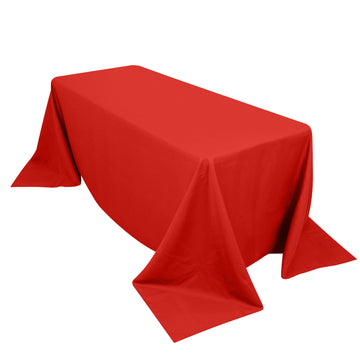 90"x132" Red Seamless Premium Polyester Rectangular Tablecloth - 220GSM for 6 Foot Table With Floor-Length Drop