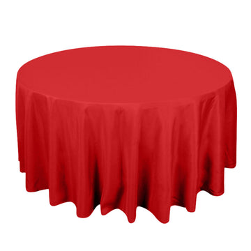 120" Red Seamless Premium Polyester Round Tablecloth - 220GSM for 5 Foot Table With Floor-Length Drop