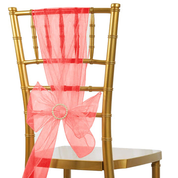 5 Pack | 6"x108" Red Sheer Organza Chair Sashes