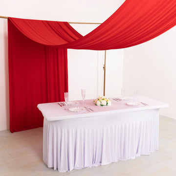 Red 4-Way Stretch Spandex Event Curtain Drapes, Wrinkle Resistant Backdrop Event Panel with Rod Pockets - 5ftx18ft