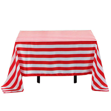 60"x102" Red White Seamless Stripe Satin Rectangle Tablecloth