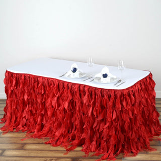 Add a Touch of Elegance with the Red Curly Willow Taffeta Table Skirt