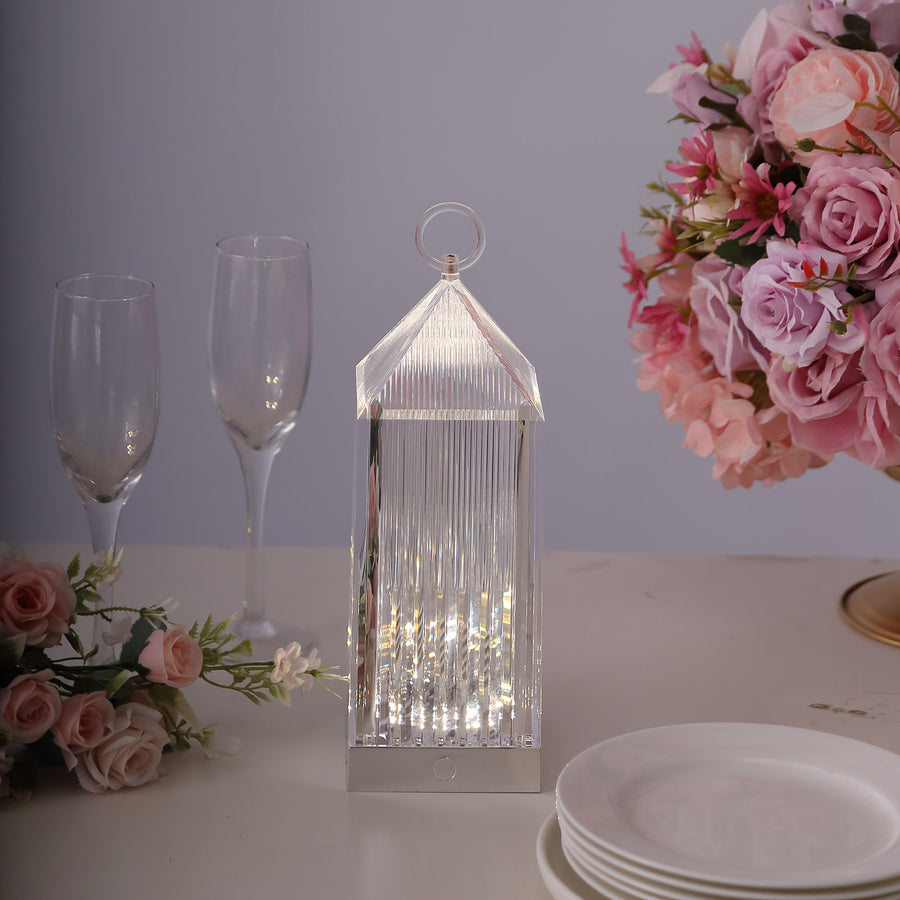 11inch Retro Lighthouse Style LED Crystal Lantern Table Lamp, Rechargeable Touch Control Acrylic Dec