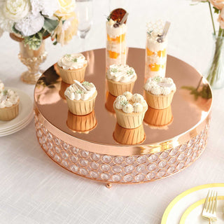 Add Elegance and Glamour with the Rose Gold Crystal Beaded Metal Cake Stand Pedestal