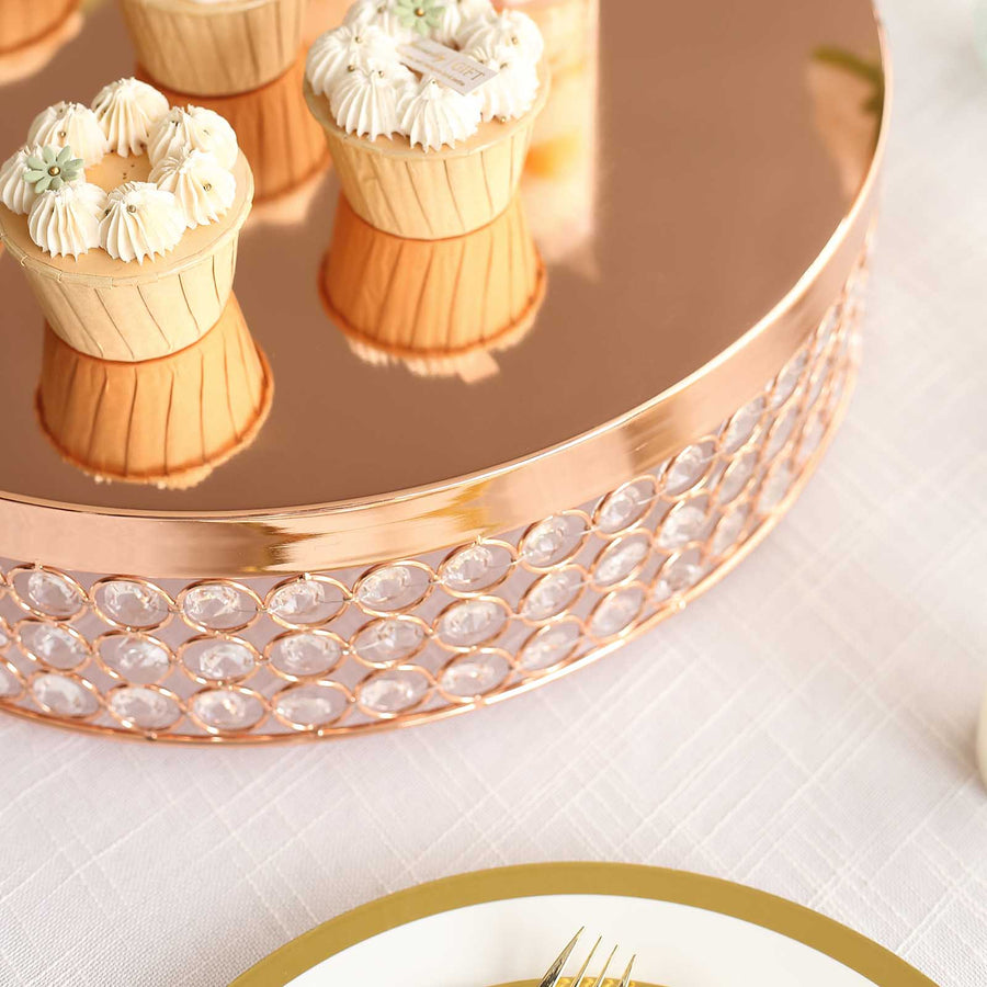 16inch Rose Gold Crystal Beaded Metal Cake Stand Pedestal, Cupcake Display, Dessert Riser