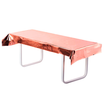 40"x90" Rose Gold Metallic Foil Rectangle Tablecloth, Disposable Table Cover