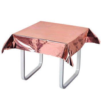 50"x50" Rose Gold Metallic Foil Square Tablecloth, Disposable Table Cover