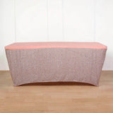 6ft Blush / Rose Gold Metallic Shimmer Tinsel Spandex Table Cover, Rectangular Fitted Tablecloth