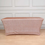6ft Blush Metallic Shimmer Tinsel Spandex Table Cover, Rectangular Fitted Tablecloth