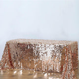 90"x156" Rose Gold Seamless Big Payette Sequin Rectangle Tablecloth Premium for 8 Foot Table With Floor-Length Drop