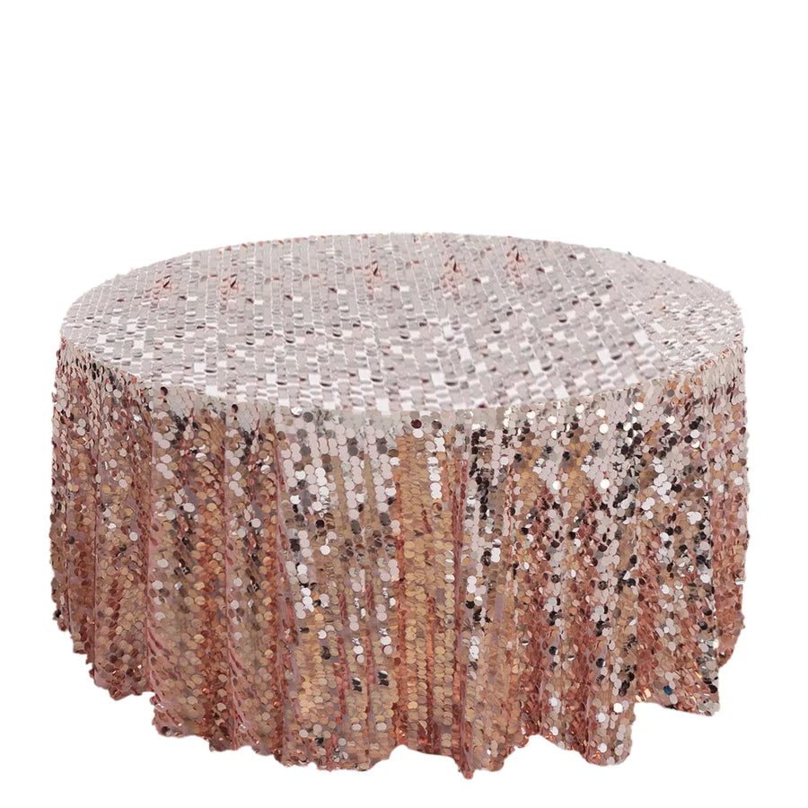 120 inches Big Payette Rose Gold | Blush Sequin Round Tablecloth Premium