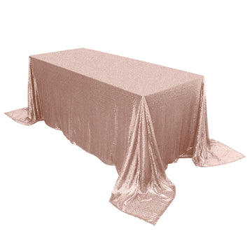 90"x132" Rose Gold Seamless Premium Sequin Rectangle Tablecloth