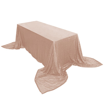 90x156" Rose Gold Seamless Premium Sequin Rectangle Tablecloth for 8 Foot Table With Floor-Length Drop