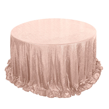 132" Rose Gold Seamless Premium Sequin Round Tablecloth, Sparkly Tablecloth