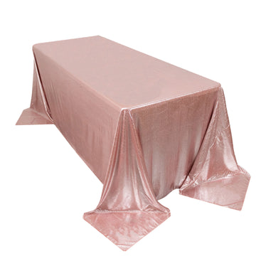 90"x132" Rose Gold Shimmer Sequin Dots Polyester Tablecloth, Wrinkle Free Sparkle Glitter Table Cover for 6 Foot Table With Floor-Length Drop