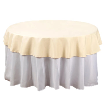 70" Round Beige Seamless Polyester Linen Tablecloth