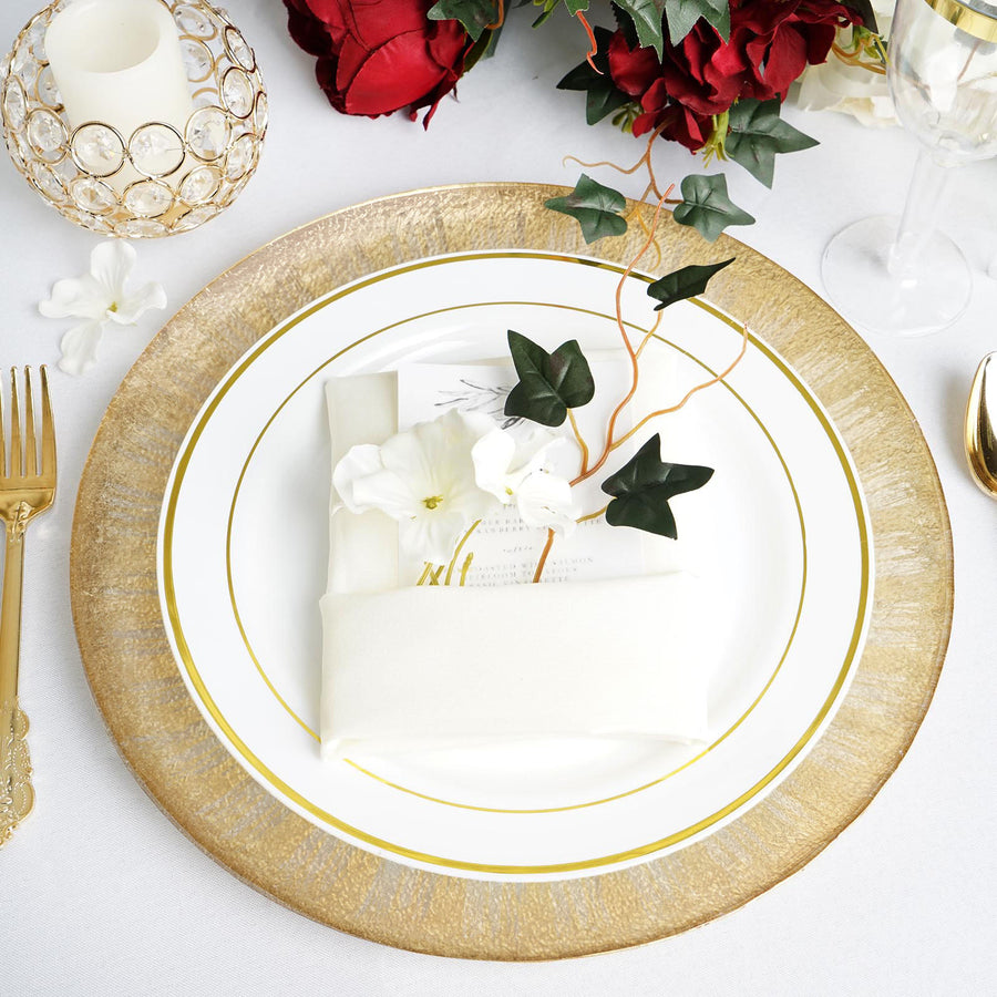 8 Pack | 13inch Round Glass Charger Plates With Metallic Gold Spray Rim