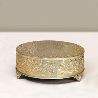 Add Elegance to Your Desserts with the 14" Round Gold Embossed Cake Stand Riser