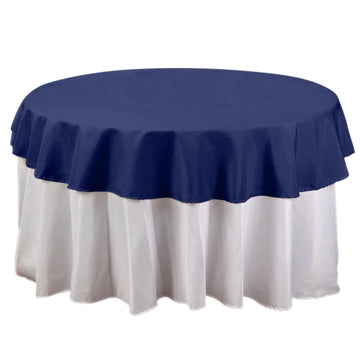 70" Round Navy Blue Seamless Polyester Linen Tablecloth