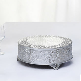 Create a Deluxe Display with the 14" Round Silver Embossed Cake Stand Riser