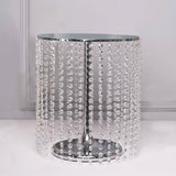 14" Round 16" Tall Metallic Silver Cake Stand, Cupcake Dessert Pedestal With Crystal Chains