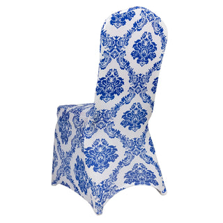 Chic Royal Blue Damask Spandex Banquet Chair Cover