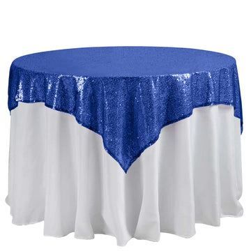 60"x60" Royal Blue Duchess Sequin Square Table Overlay