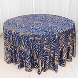 120inch Royal Blue Gold Wave Mesh Round Tablecloth With Embroidered Sequins