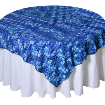72"x72" Royal Blue 3D Mini Rosette Satin Square Table Overlay