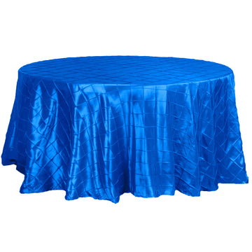 120" Royal Blue Pintuck Round Seamless Tablecloth for 5 Foot Table With Floor-Length Drop