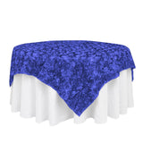 72x72inch Royal Blue 3D Rosette Satin Table Overlay, Square Tablecloth Topper