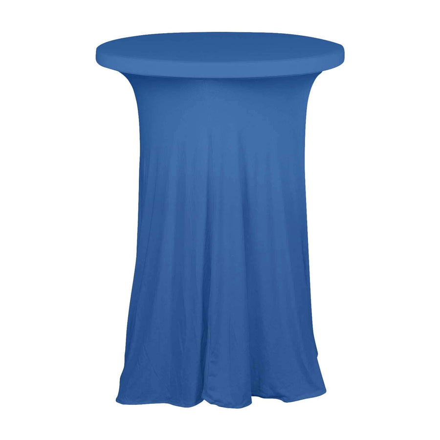 Royal Blue Round Heavy Duty Spandex Cocktail Table Cover With Natural Wavy Drapes