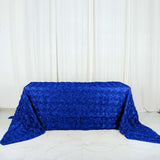 90" x 156" Royal Blue Grandiose Rosette 3D Satin Rectangle Tablecloth