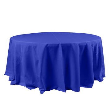 120" Royal Blue Seamless Polyester Round Tablecloth for 5 Foot Table With Floor-Length Drop
