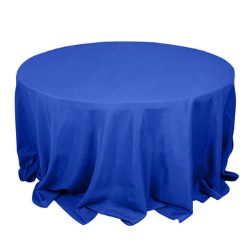 132" Royal Blue Seamless Premium Polyester Round Tablecloth - 220GSM for 6 Foot Table With Floor-Length Drop