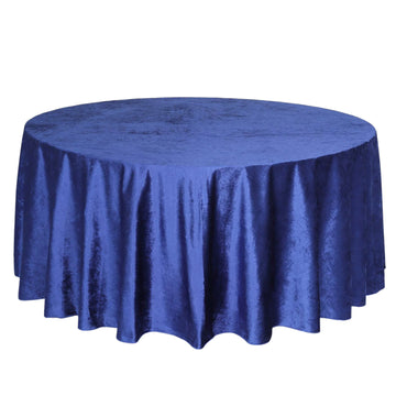 120" Royal Blue Seamless Premium Velvet Round Tablecloth, Reusable Linen for 5 Foot Table With Floor-Length Drop