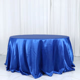132" Royal Blue Seamless Satin Round Tablecloth for 6 Foot Table With Floor-Length Drop