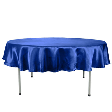 90" Royal Blue Seamless Satin Round Tablecloth