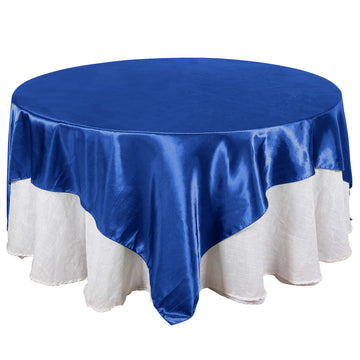 90"x90" Royal Blue Seamless Satin Square Table Overlay