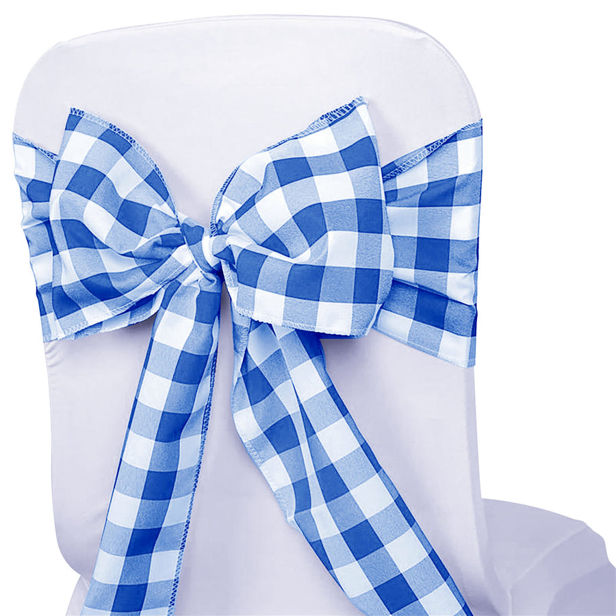 Gingham Chair Sashes | 5 PCS | Royal Blue/White | Buffalo Plaid Checkered Polyester Chair Sashes