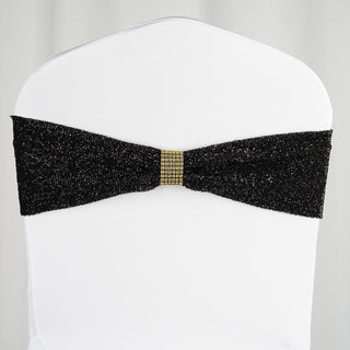 Add Elegance and Glamour to Your Event with Black Metallic Shimmer Tinsel Spandex Chair Sashes