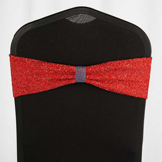 Add a Touch of Elegance with Red Metallic Shimmer Tinsel Spandex Chair Sashes